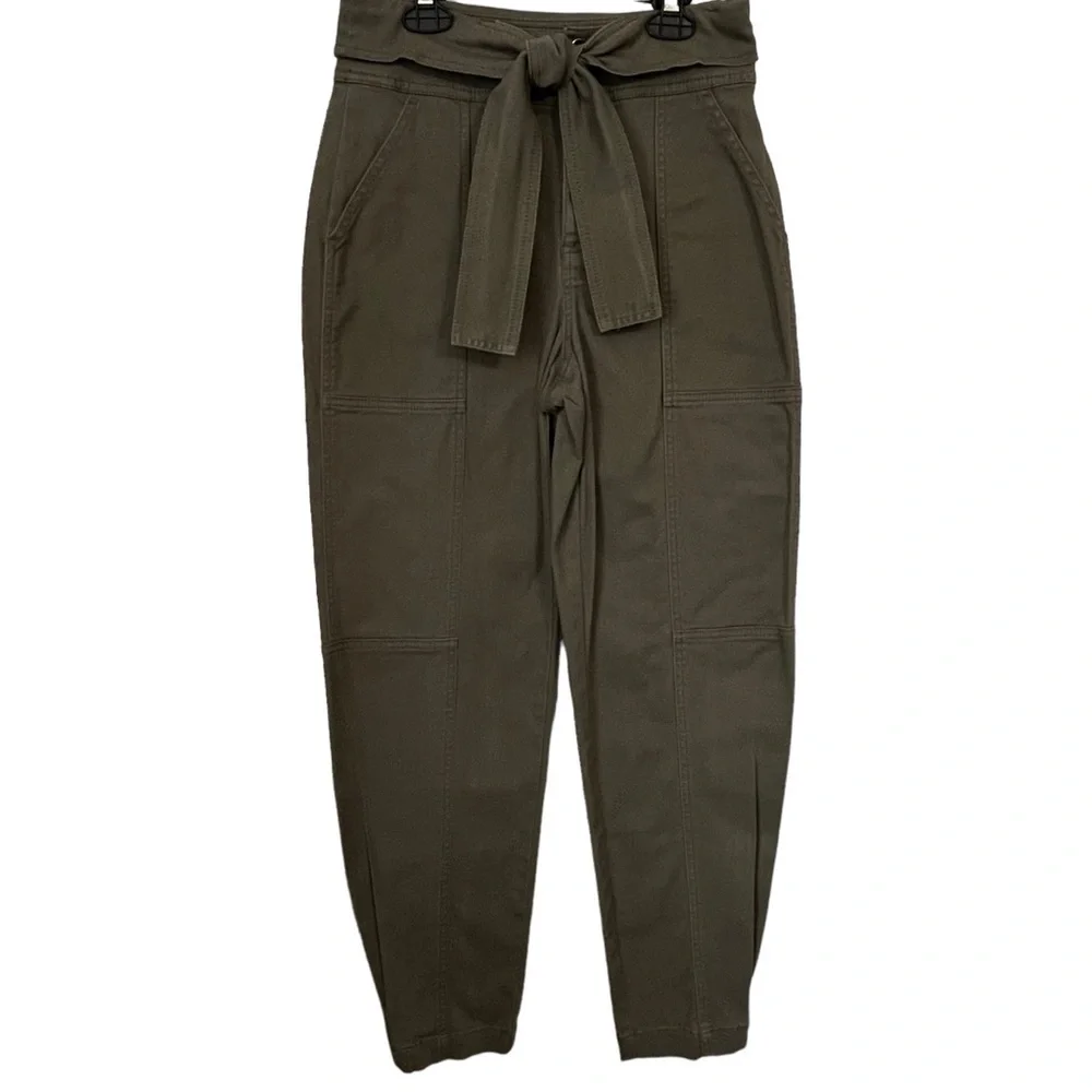 Bar III Army Green Tie Belt Button Fly Pants Size Small